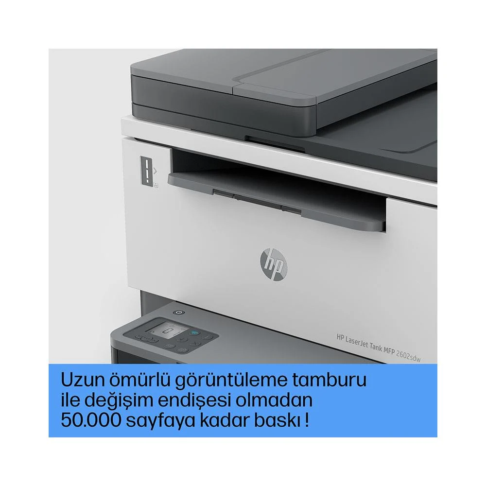 HP LASERJET TANK MFP 2602SDW TARAYICI,FOTOKOPİ Wi-Fi MONO LAZER YAZICI (2R7F5A) HP LaserJet Tank MFP 2602sdw Yazıcı (2R7F5A) Baskı, Tarama, Kopyalama, ADF Dakikada 22 sayfaya kadar (siyah beyaz, A4) Otomatik çift taraflı baskı Yüksek Hızlı USB (USB 2.0 öz